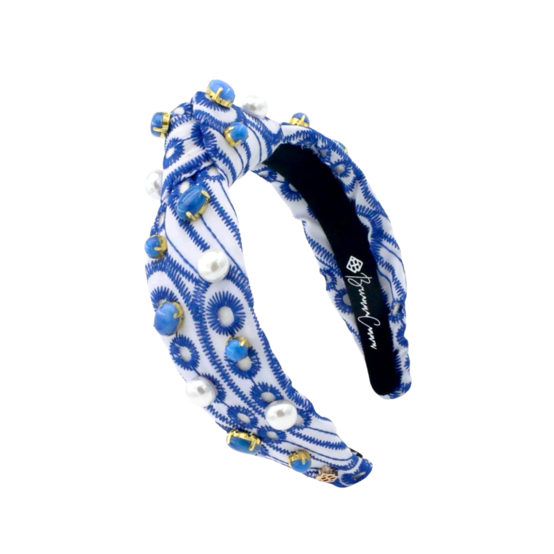 Child Size Blue & White Mykonos Eyelet Headband