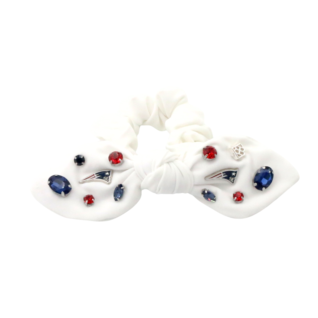 New England Patriots White Logo Bow Scrunchie