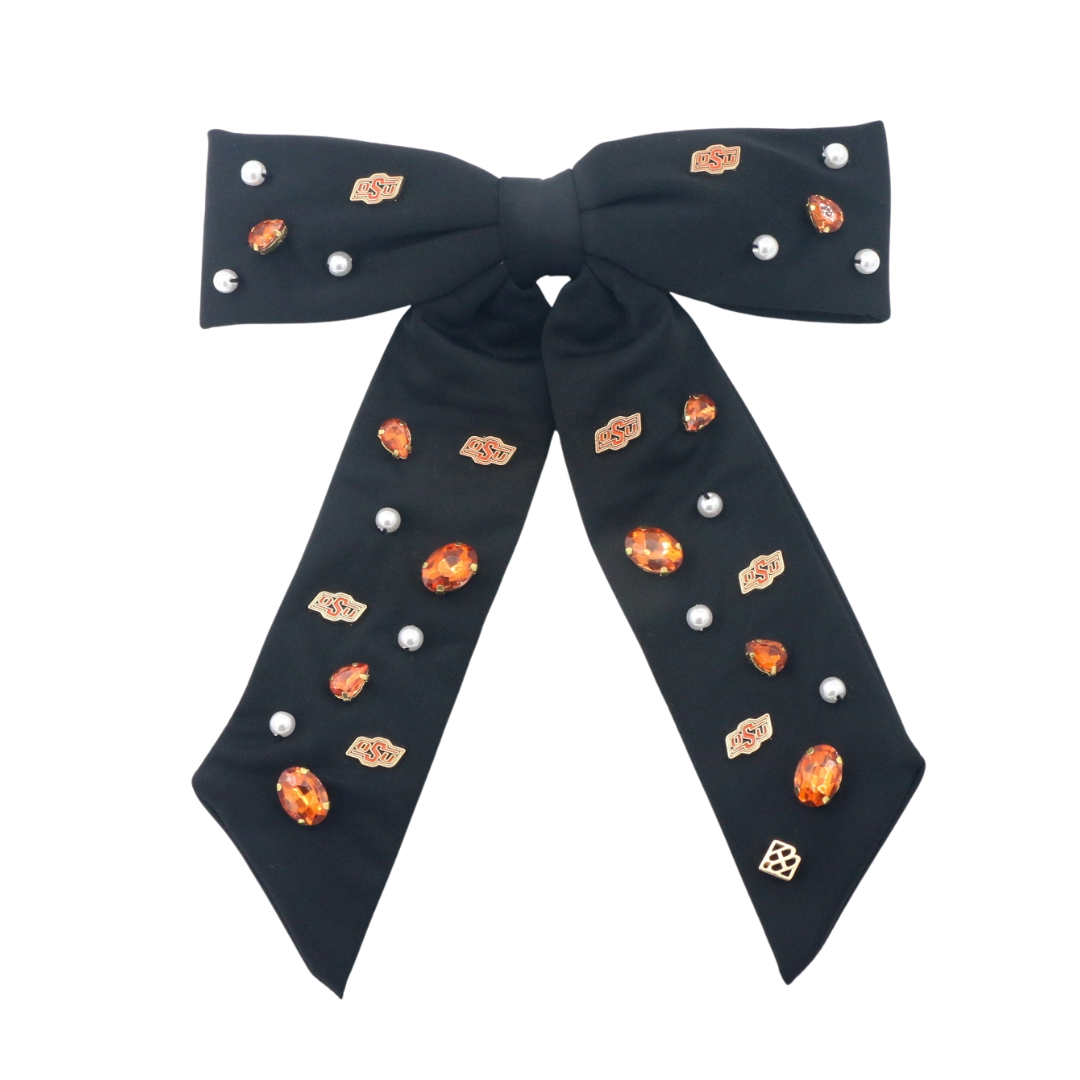 Oklahoma State Black Bow  Barrette