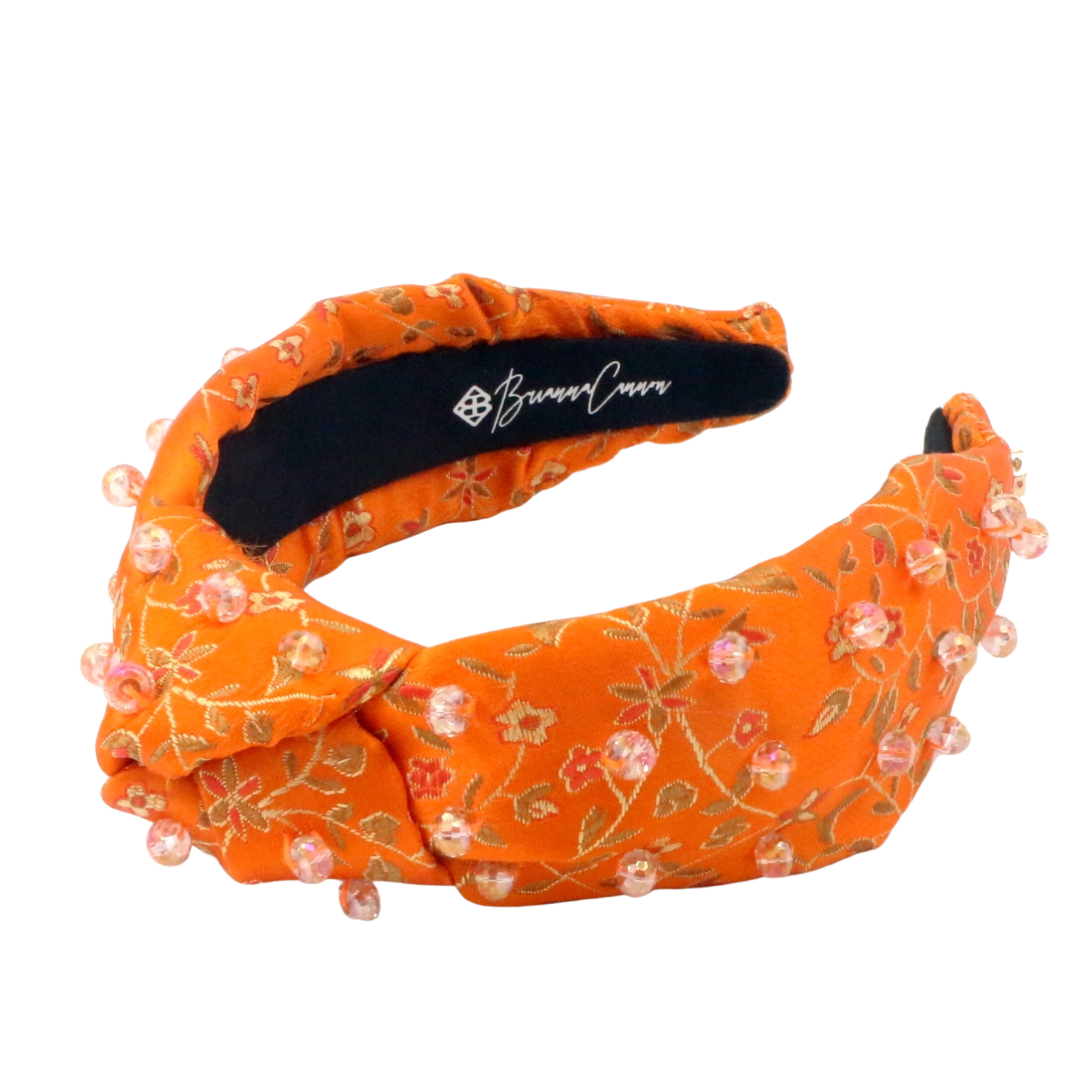 Orange Blossom Silk Headband with Beads