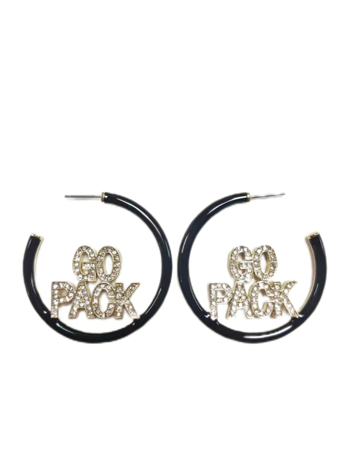 NC State GO PACK Black Pavé Hoop Earrings