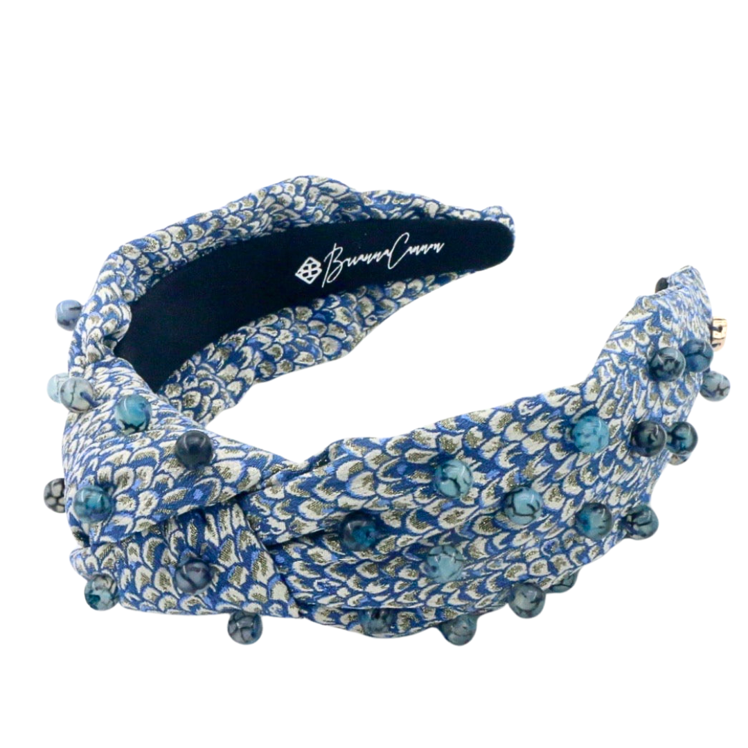 Peacock Blue Headband with Blue Marbled Beads