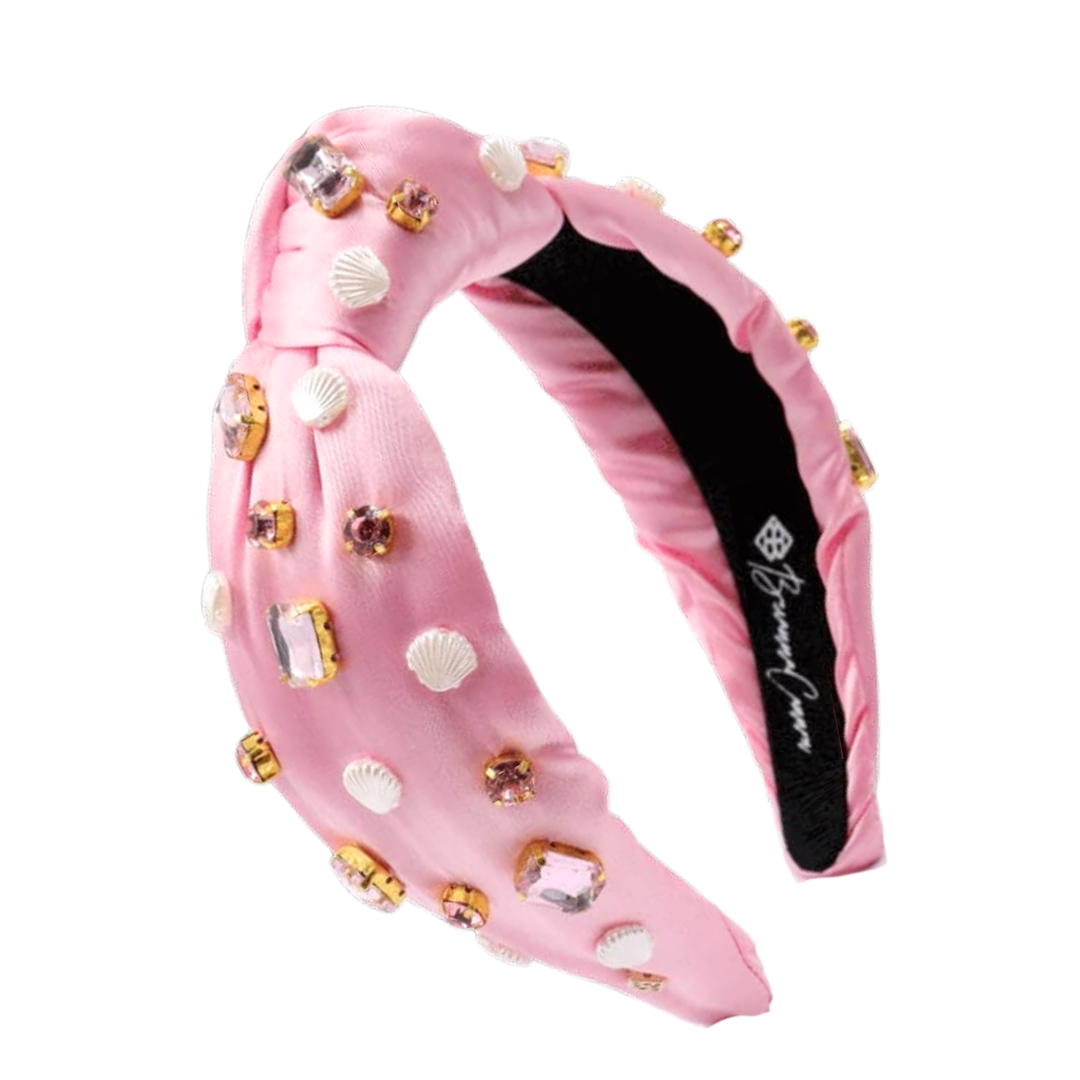 Pink Satin Headband With Shells and Crystals