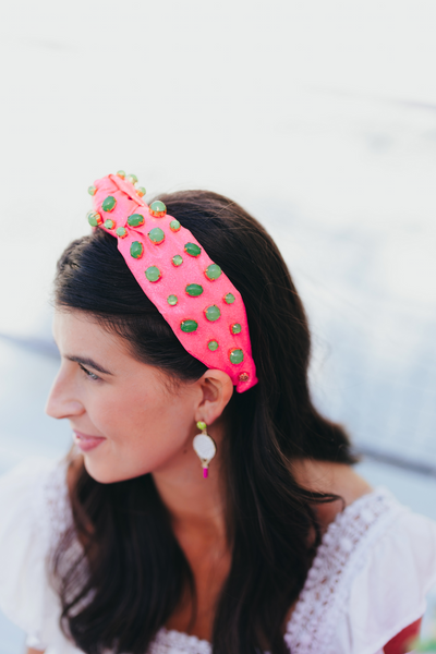 Adult Size Pink Shimmer Headband with Jade Stones