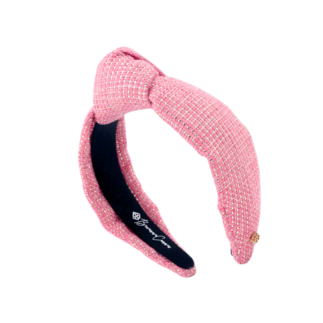 Child Size Solid Tweed and Gold Headband in Pink