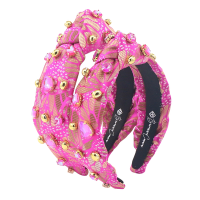 Child Size Pink & Gold Floral Headband with Gold Beads & Pink Crystals