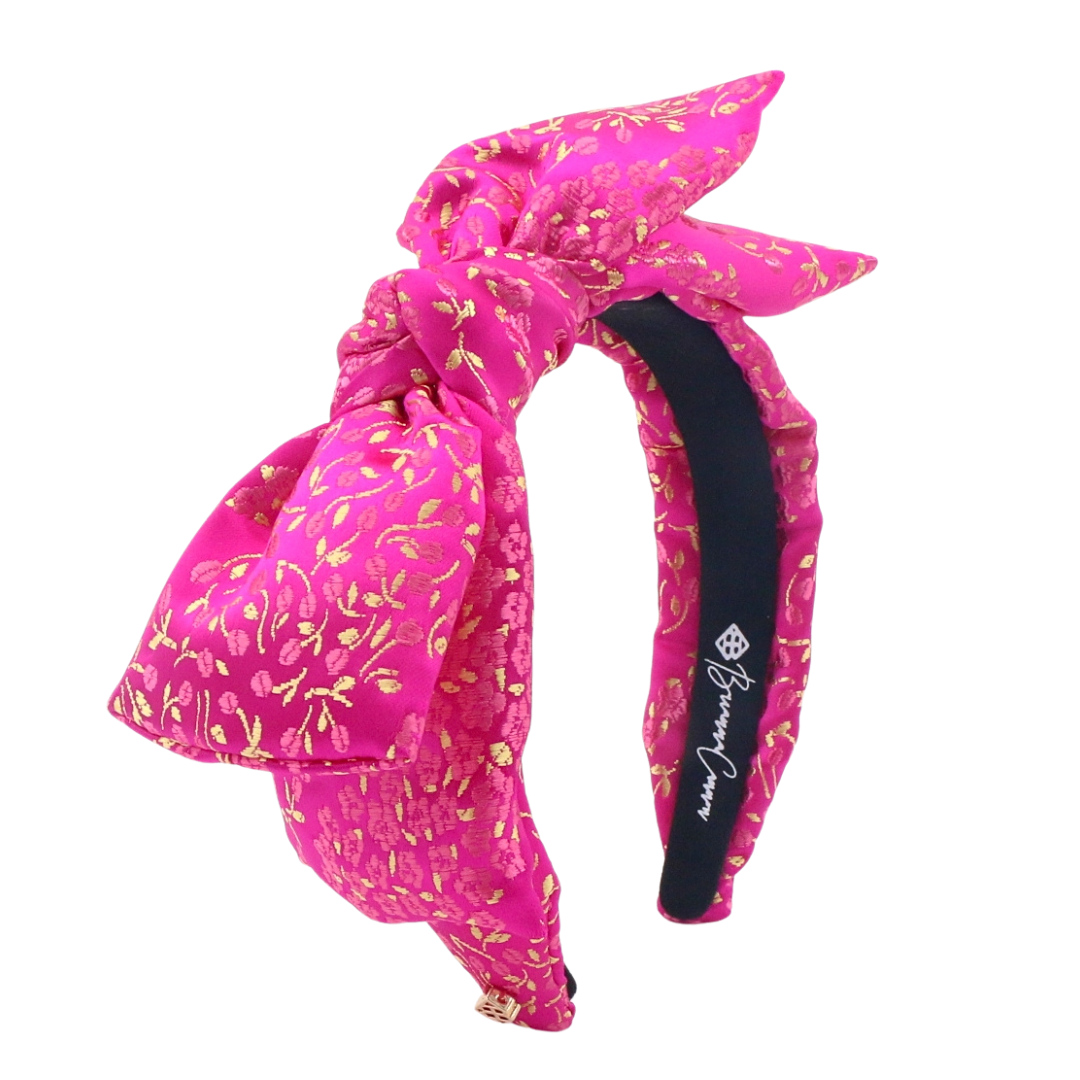 Adult Size Hot Pink & Gold Brocade Side Bow Headband