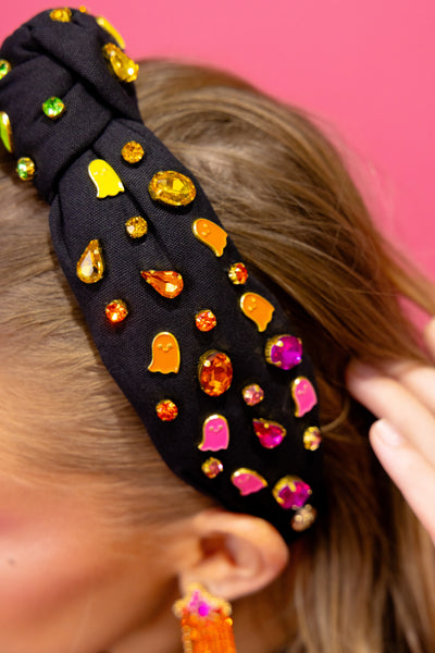 Adult Size Black Headband with Neon Ghosts & Crystals