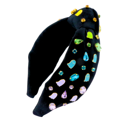 Adult Size Black Headband with Neon Ghosts & Crystals