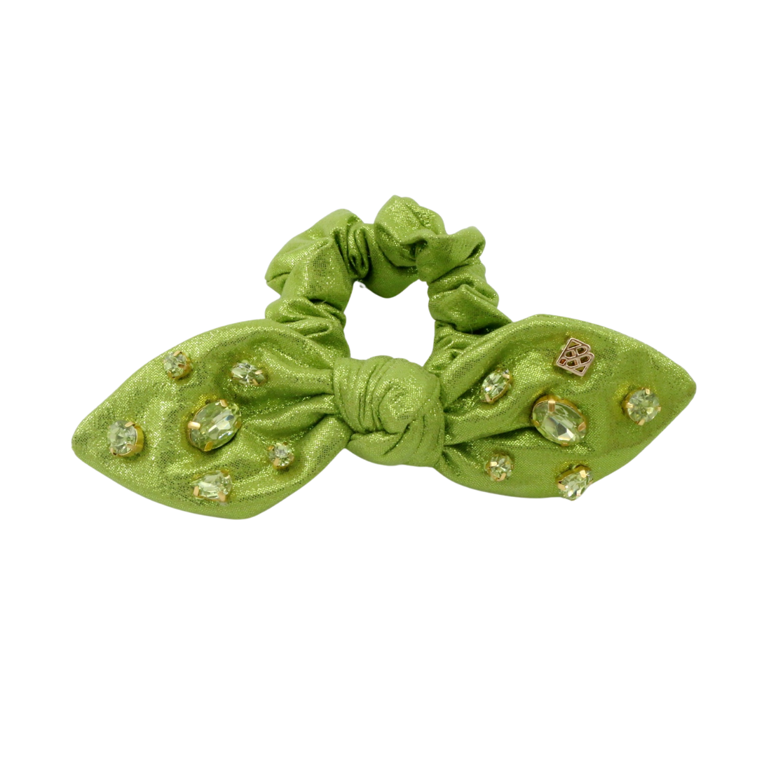 Shimmer Bow Scrunchie with Hand Sewn Crystals in Green