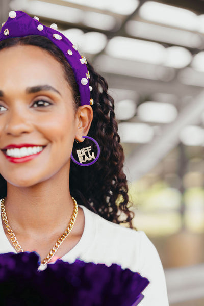 TCU RIFF RAM Purple Pavé Hoop Earrings