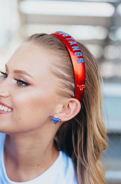 SMU Red Thin Embroidered Headband