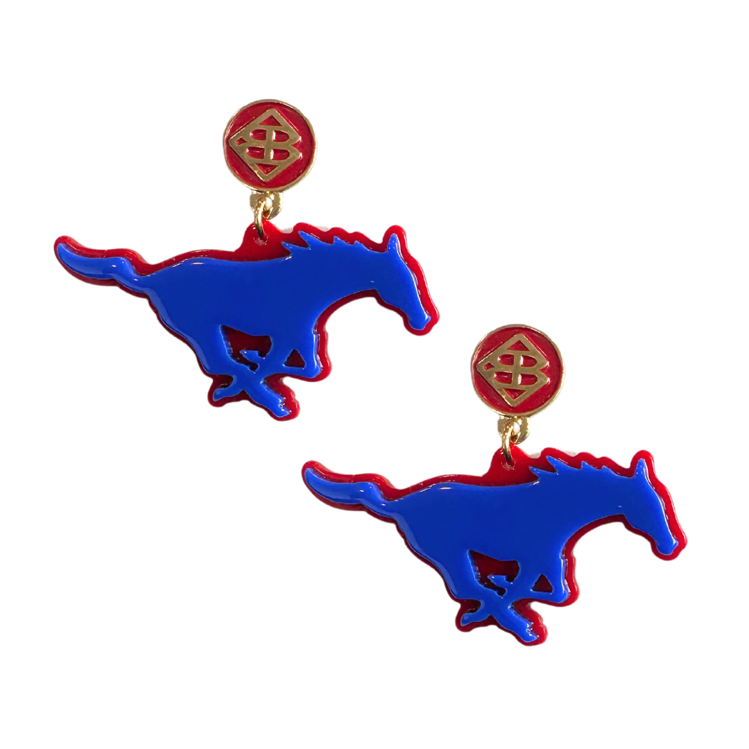 SMU Blue Mustang Logo Earrings