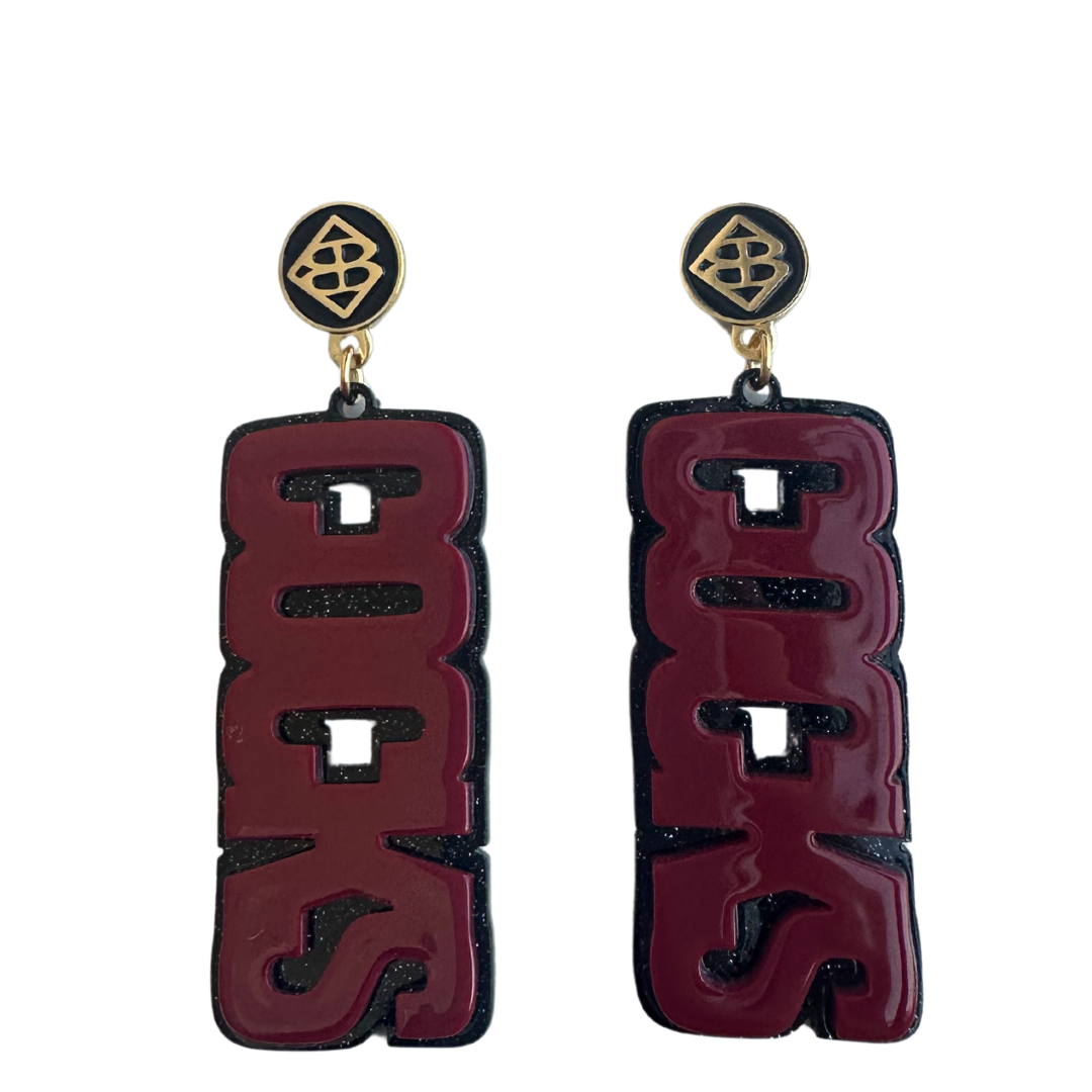 University of South Carolina Garnet & Black Glitter COCKS Earrings