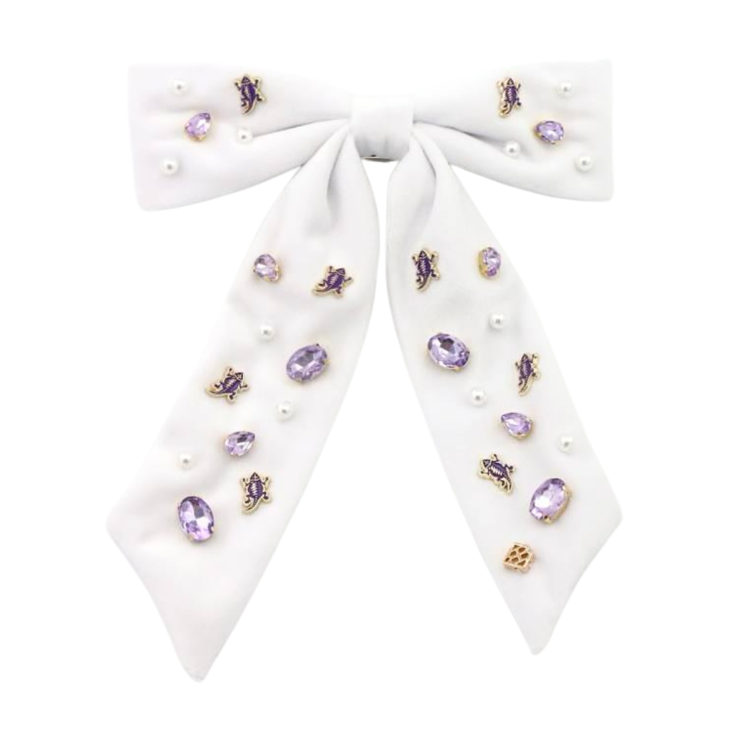 TCU White Bow  Barrette