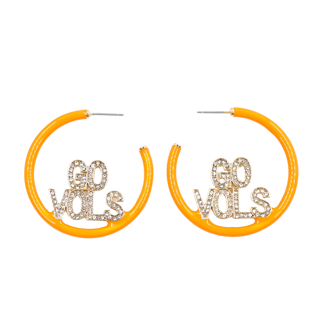 University of Tennessee Orange GO VOLS Pavé Hoop Earrings