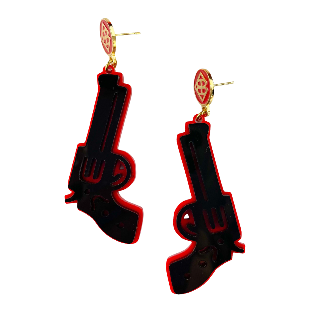 Black and Red Pistol Earrings