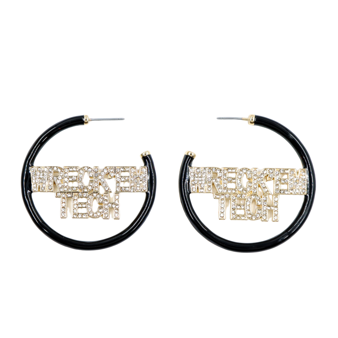 Texas Tech WRECK'EM Black Pavé Hoop Earrings