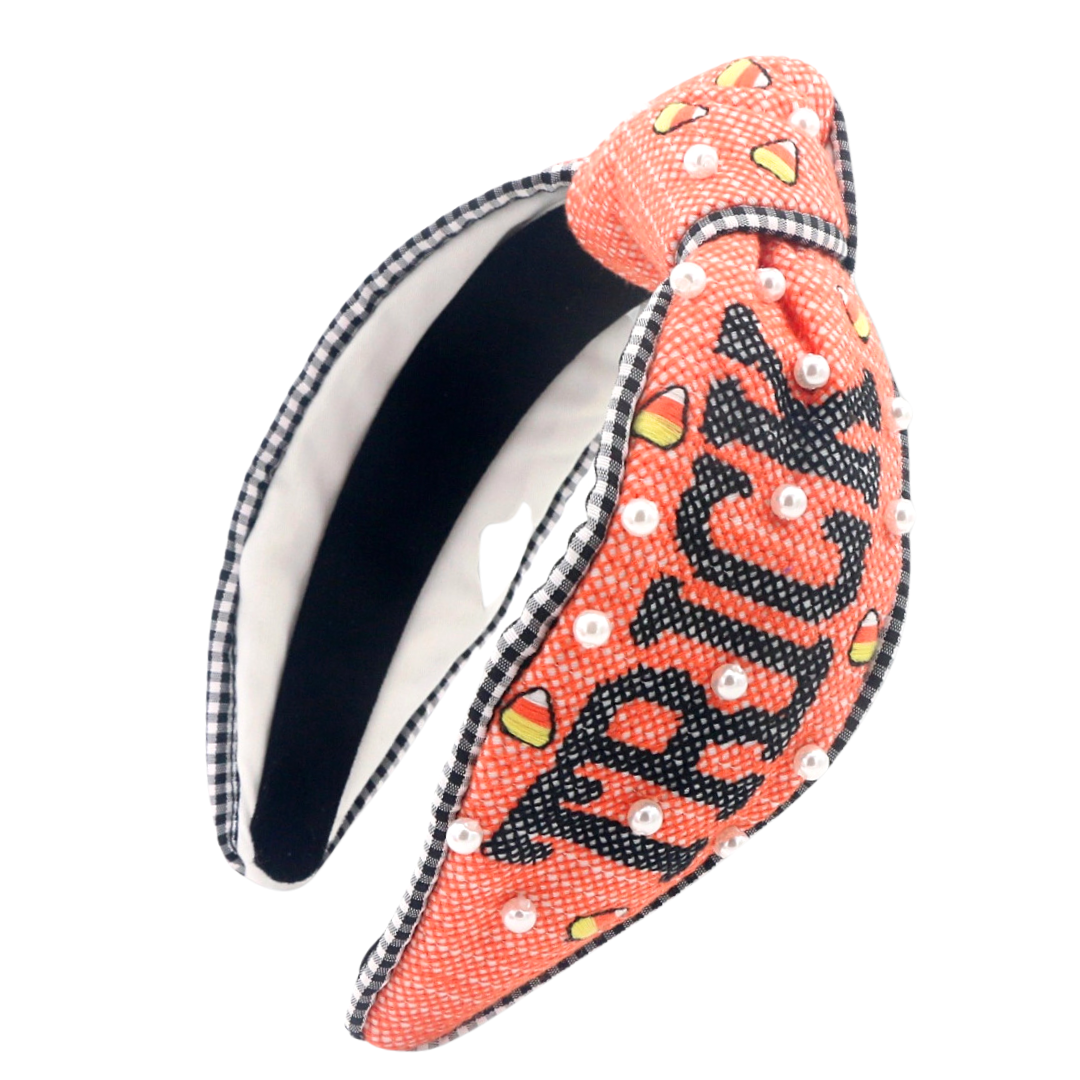 Adult Size Cross-Stitch Trick or Treat Headband with Embroidered Candy Corn