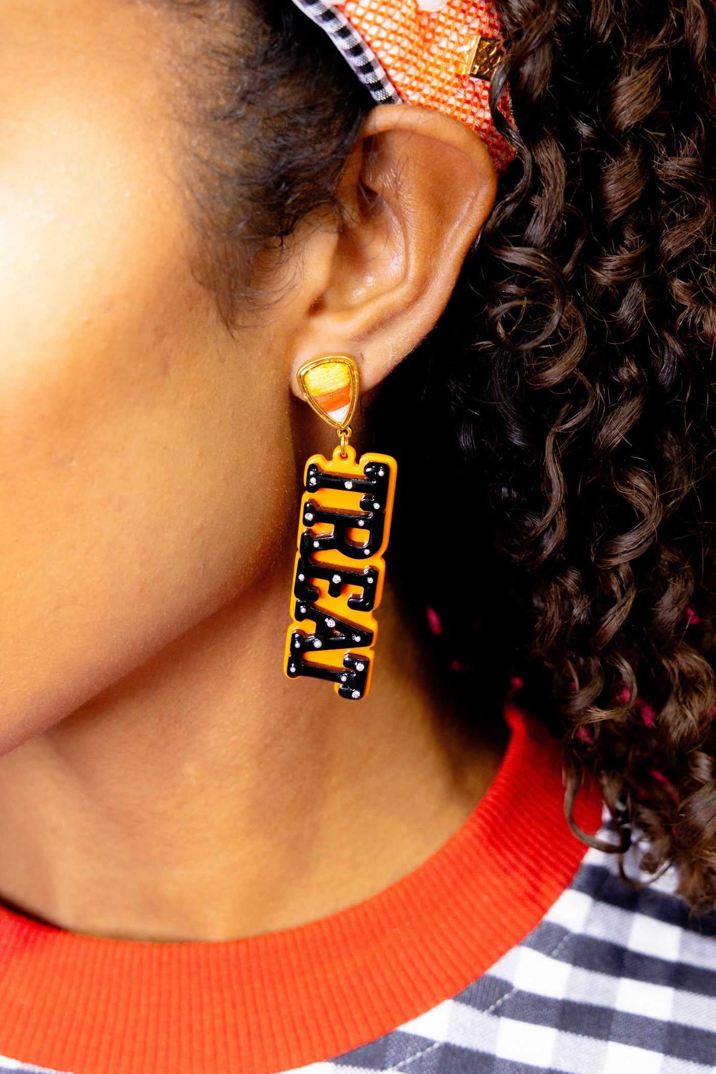 TRICK or TREAT Earrings with Embroidered Candy Corn