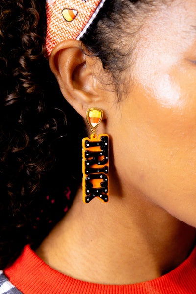 TRICK or TREAT Earrings with Embroidered Candy Corn