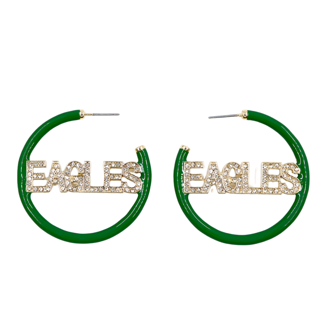 EAGLES Green Pavé Hoop Earrings