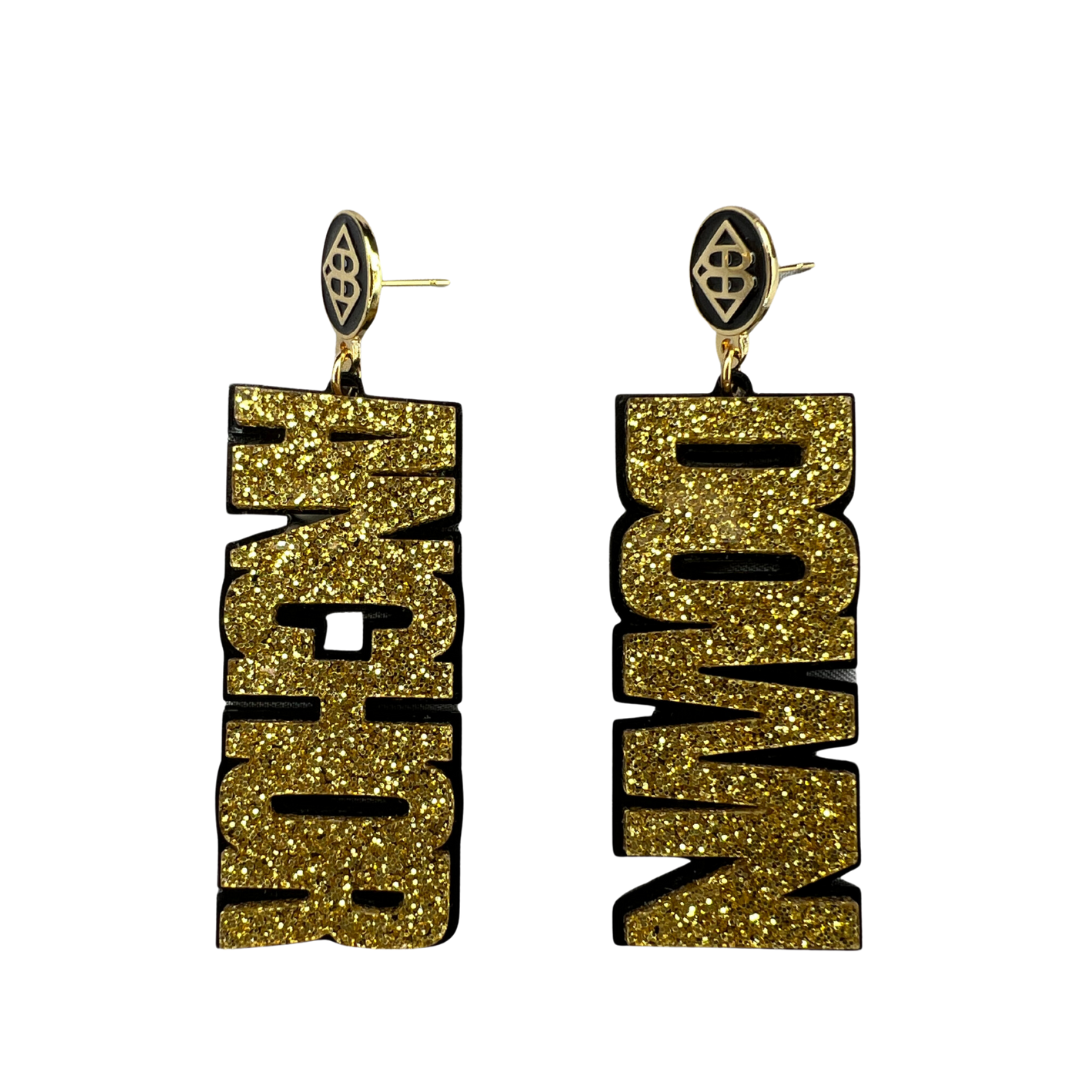 Vanderbilt Gold Glitter and Black ANCHOR DOWN Earrings