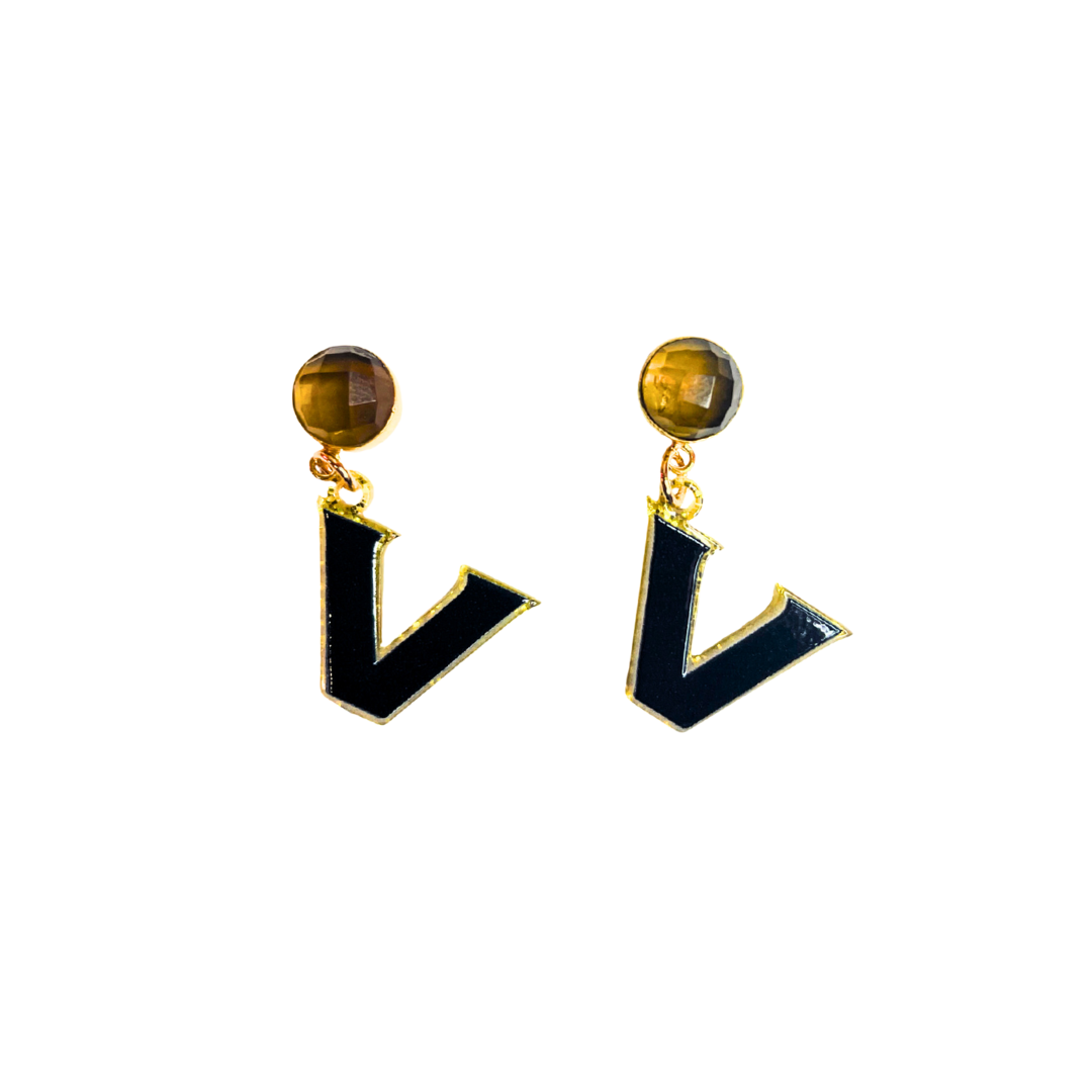 Vanderbilt Mini Black and Gold Logo Earrings