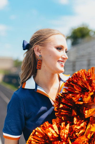 Virginia Orange Glitter and Navy HOOS Earrings