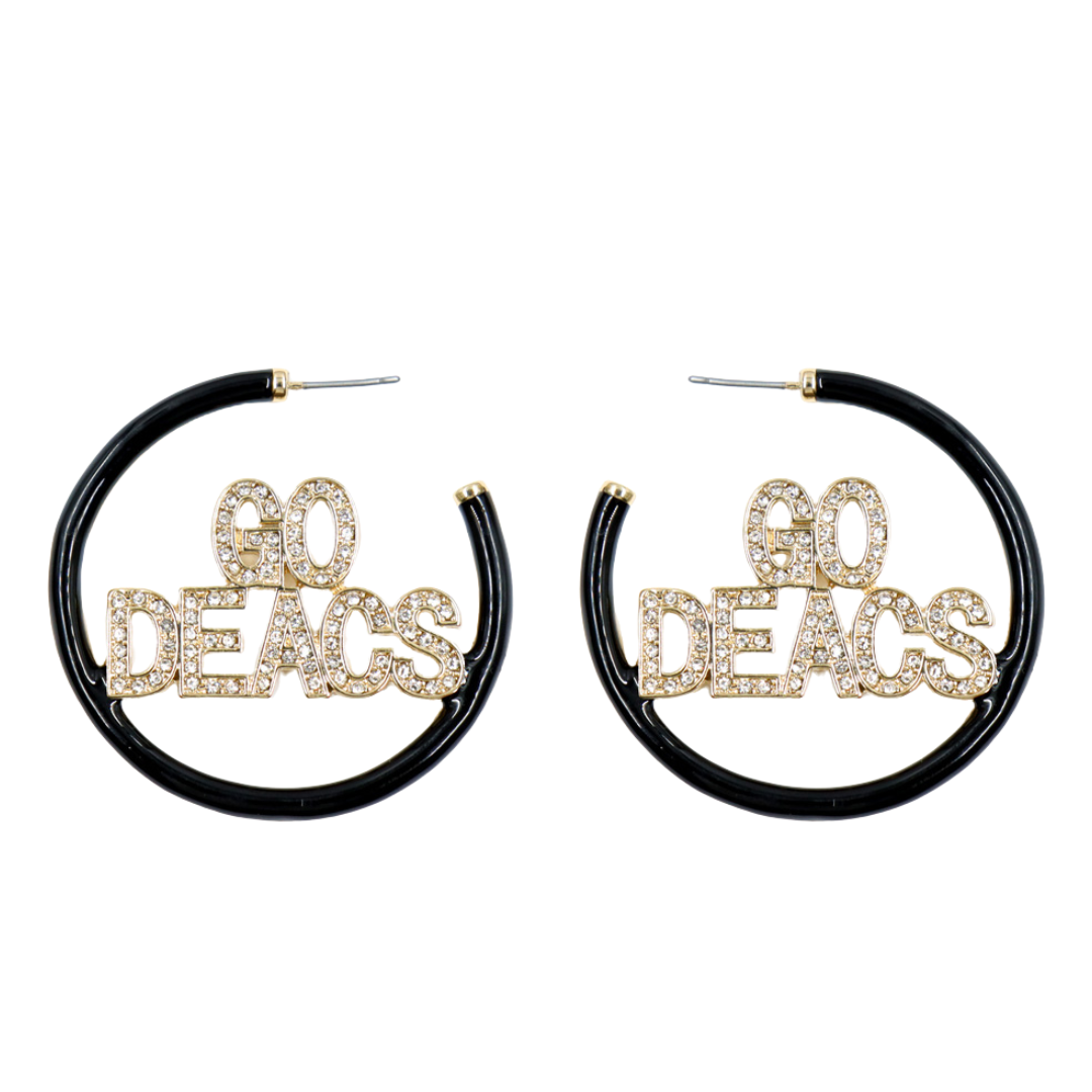 Wake Forest GO DEACS Black Pavé Hoop Earrings