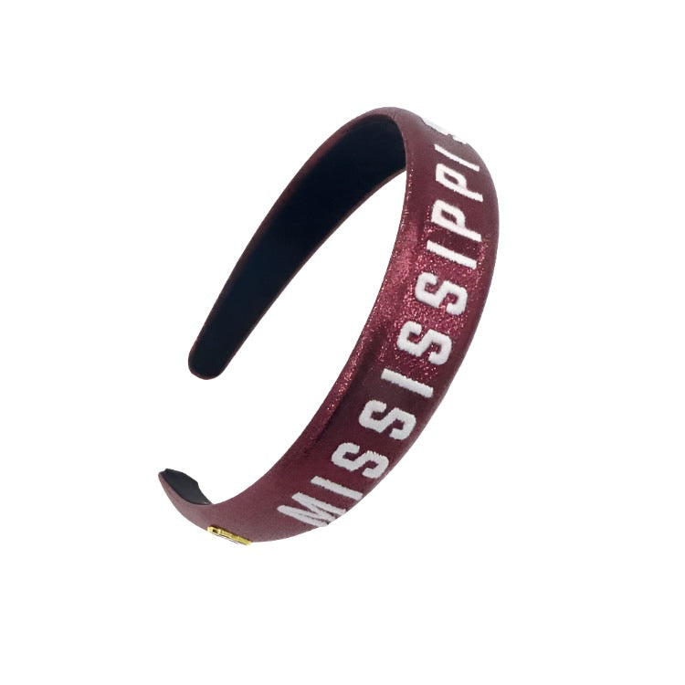 Mississippi State Maroon Thin Embroidered Headband