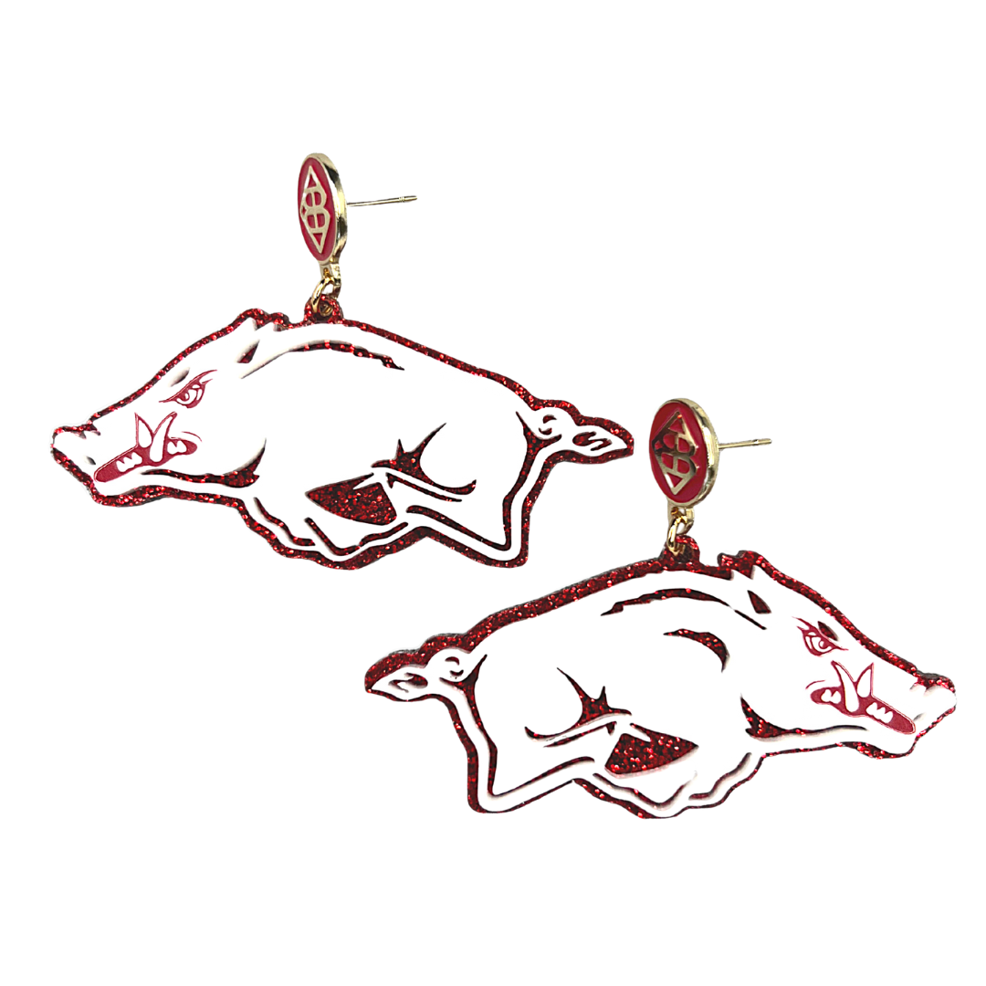 Arkansas White Running Razorback Earrings