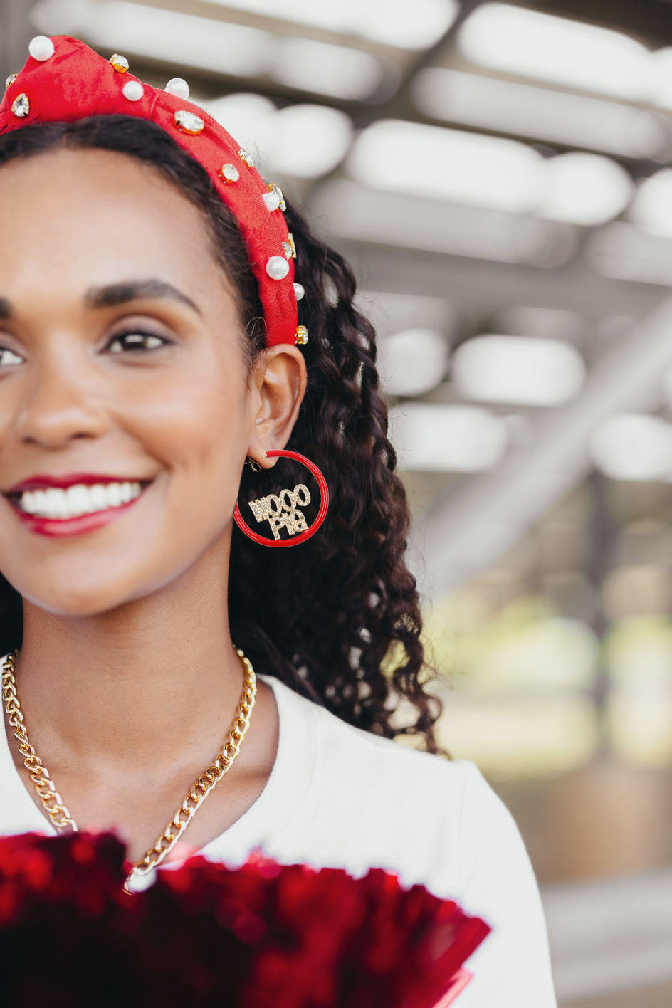 Arkansas WOOO PIG Cardinal Red Pavé Hoop Earrings