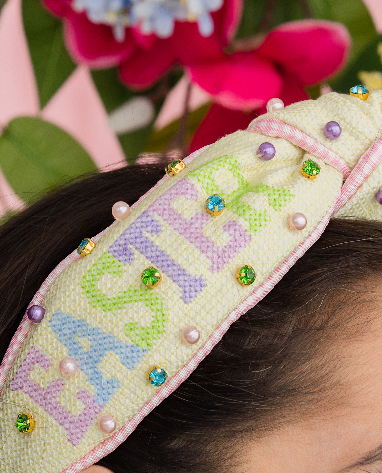 Adult Size Pastel Yellow EASTER Cross Stitch Headband