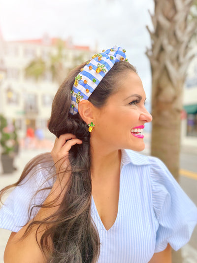 Blue & White Striped Pineapple Fruit Headband