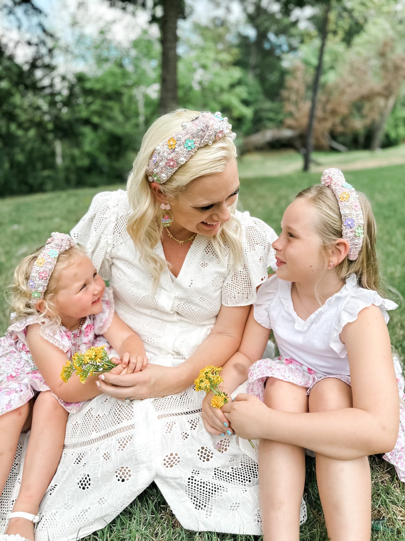 Child Size Pink Tweed Headband with Flowers