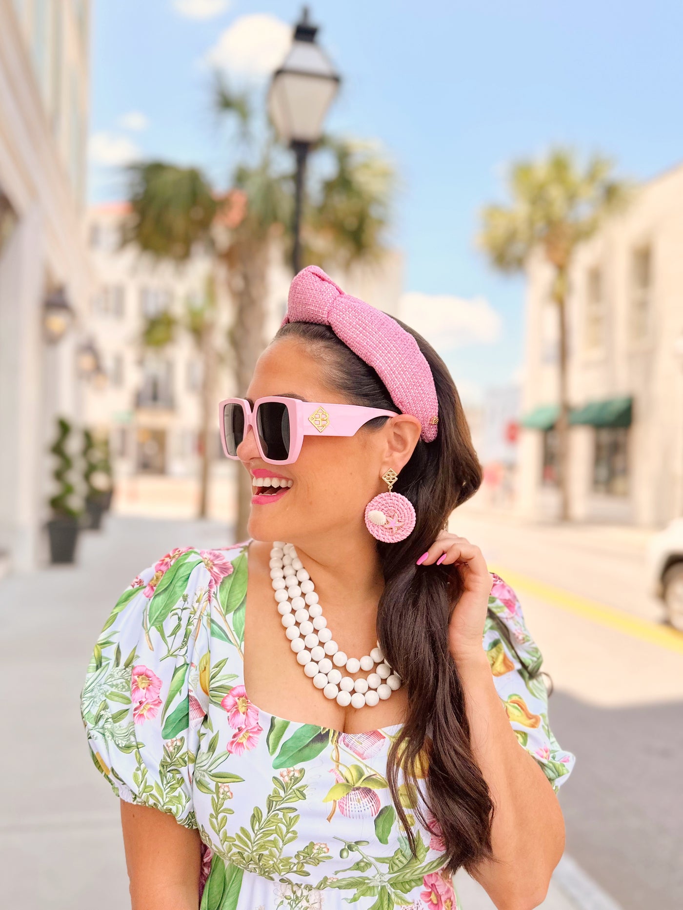 Beach House Rattan Earrings in Pink