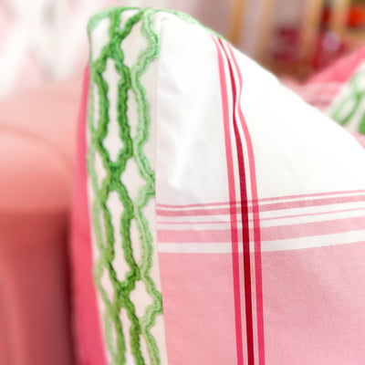 Thibaut Designer Pillow Cover - New England Plaid in Raspberry with Hartney Trim