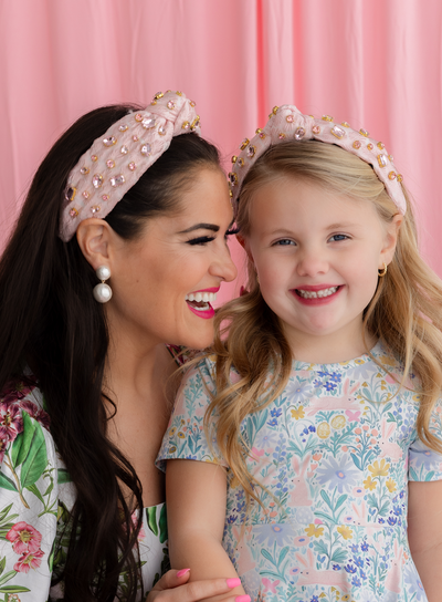 Adult Size Light Pink Textured Headband with Crystals