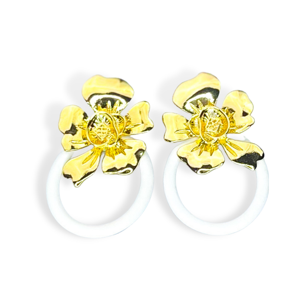 Gold Flower Earrings with 3 Interchangeable Hoops