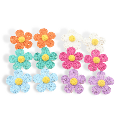 Light Blue Raffia Daisy Earrings