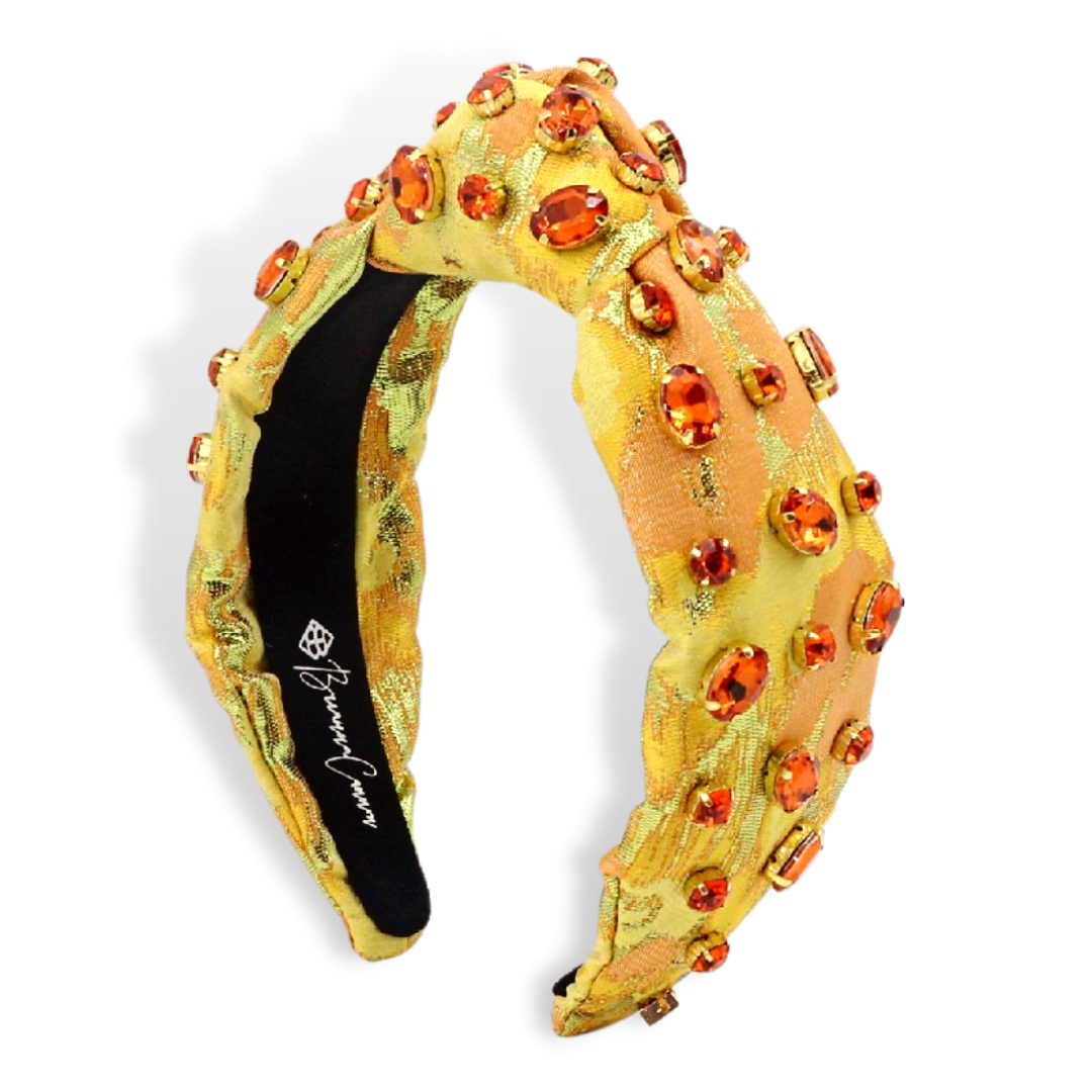 Yellow Metallic Headband w/Orange Crystals