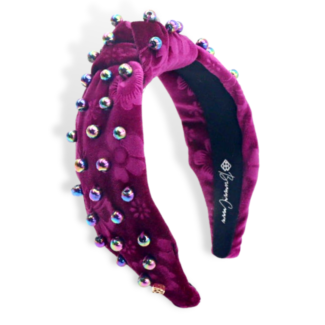 Fuchsia Floral Velvet Headband with Iridescent Beads