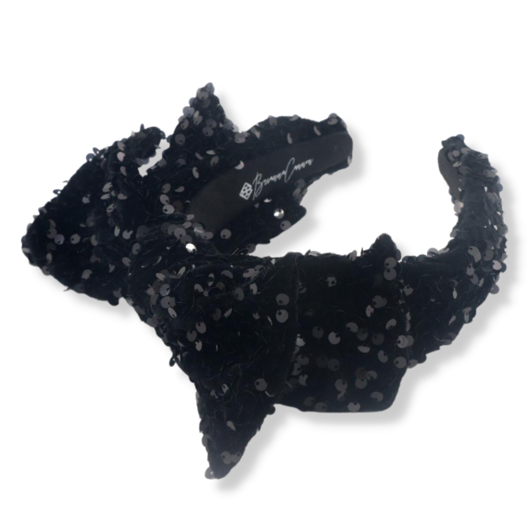 Adult Size Black Sequin Side Bow Headband