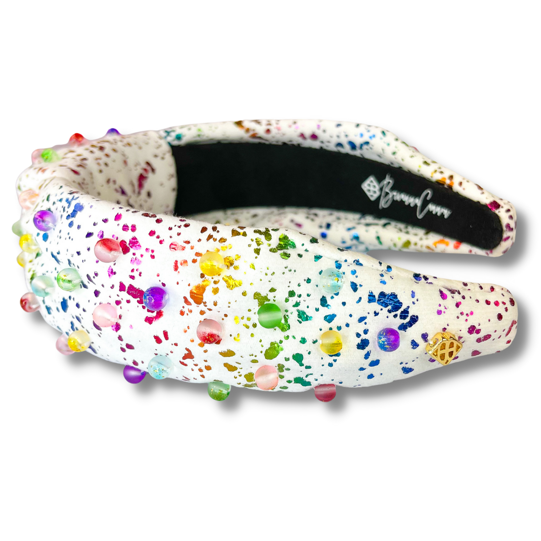 Rainbow Metallic Splatter Paint Beaded Headband