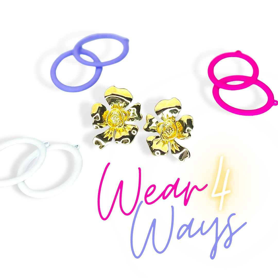 Gold Flower Earrings with 3 Interchangeable Hoops