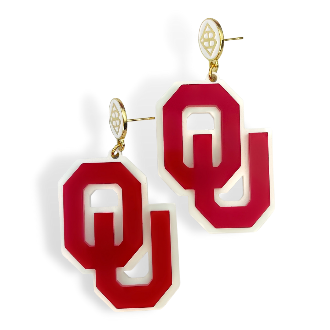 Oklahoma Crimson and White OU Earrings