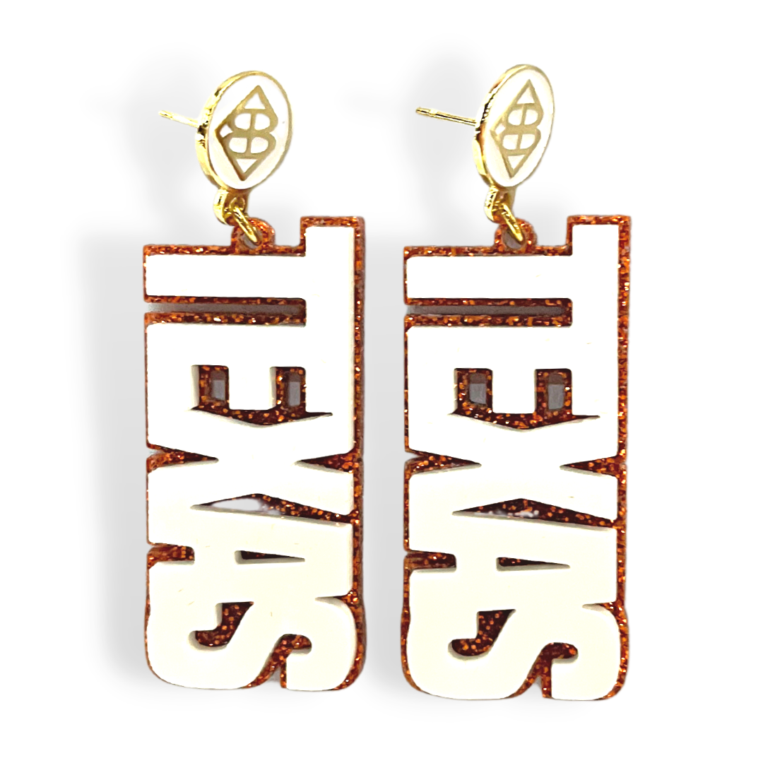 White and Orange Glitter TEXAS Earrings