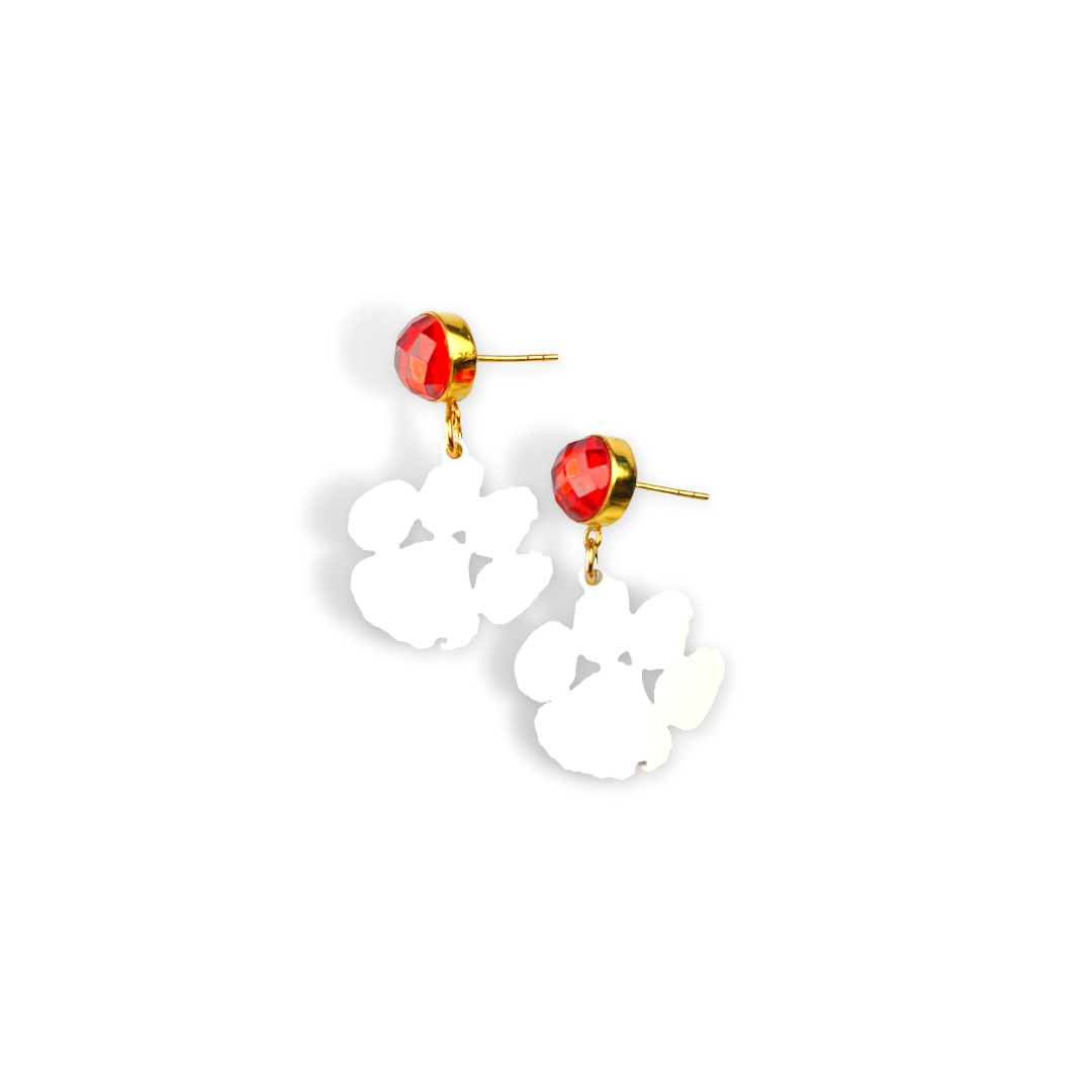 Clemson Mini White Paw Earrings