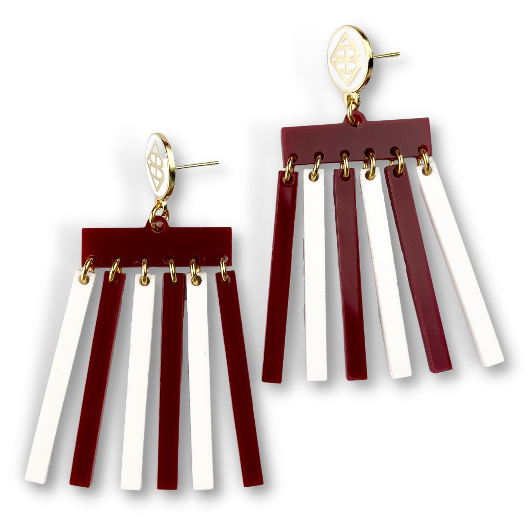 Maroon and White Mod Dangle Earrings